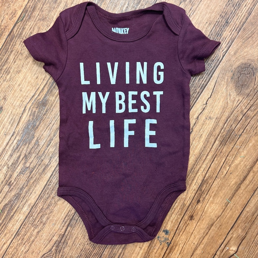 Monkey bars 12m burgundy living my best life short sleeve onesie